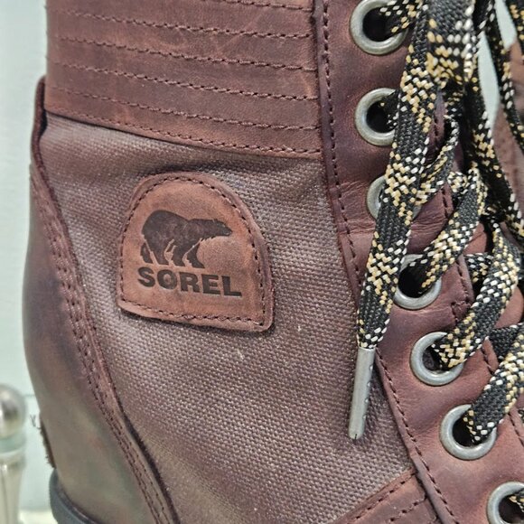 Sorel Lexi Burgandy Wedge Heel Lace Up Boots Leather Canvas Women’s Size 8.5 - Picture 5 of 11
